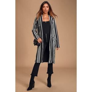 Lulus Annamary Black And White Striped Duster Blazer - Size S